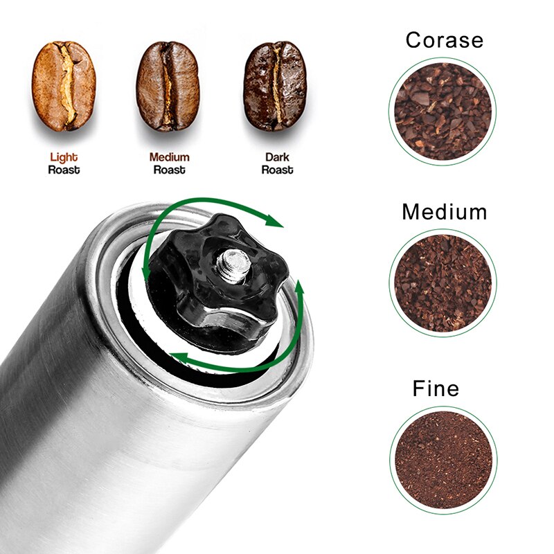 Gefalteter Griff Metallkörper Edelstahl Grat Kaffeemühle beschichtet CNC manuell Gefalteter Griff Metallkörper Edelstahl Grat Kaffeemühle beschichtet CNC manuell