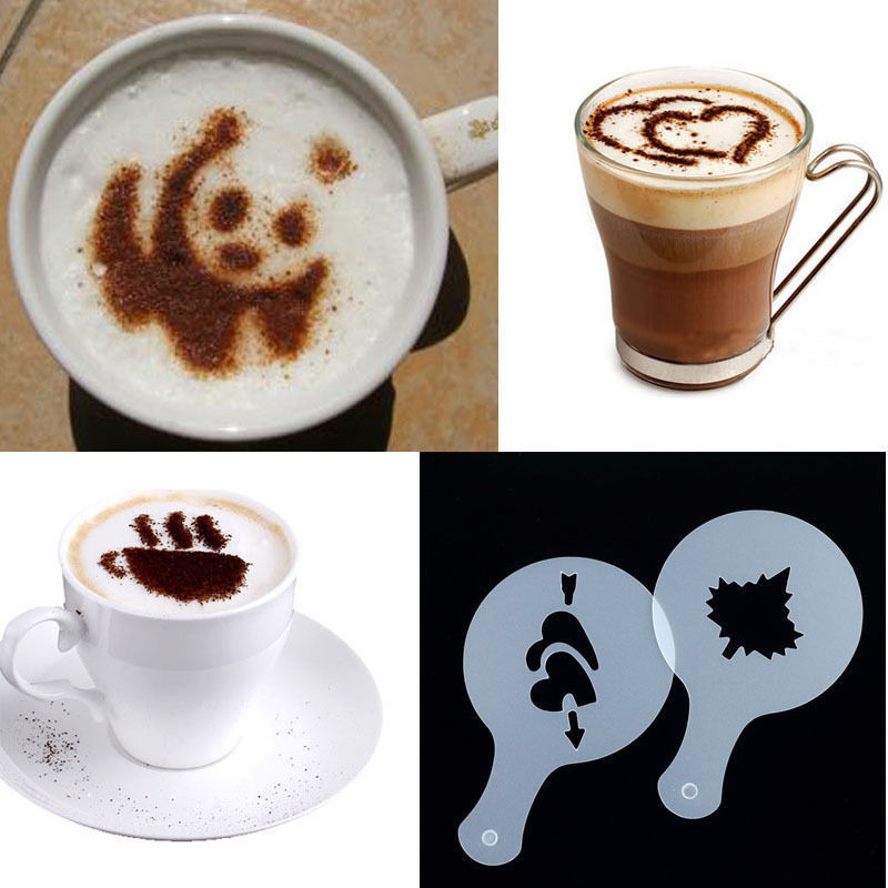 16 stks Cappuccino Barista Koffie Stencils Template Strooit Pad Duster Spray Koffie Gereedschap Koffie Stencil Art Mold Melk Taart Template