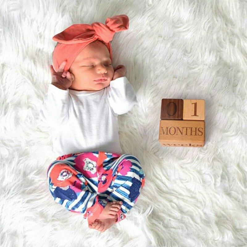 1Set Born Photography Props Baby Milestone Beech Wooden Block Baby For Pphotography Props Birth MonthBirthday Accessories
