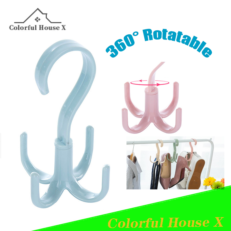 Plastic Hook Family Storage Rotatable Hanger Multi-Functional Load-Bearing Strong S Hook For Kitchen And Bathroom 4 Claws Pink