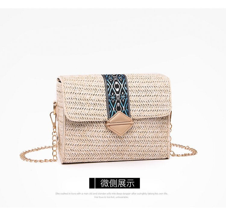 Quadratische strohtaschen für damen, sommer-rattantasche, handgefertigte gewebte strandtasche, umhängetasche, boho-handtasche, bali-reisetasche, urlaub: Beige