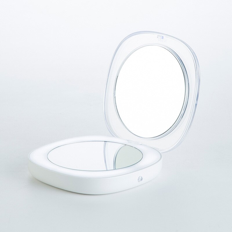 Mini espelho de maquiagem led m146 bolso maquiagem espelhos de vaidade com luz led 2-face espelho de mão iluminado portátil flip espelho compacto: WHITE