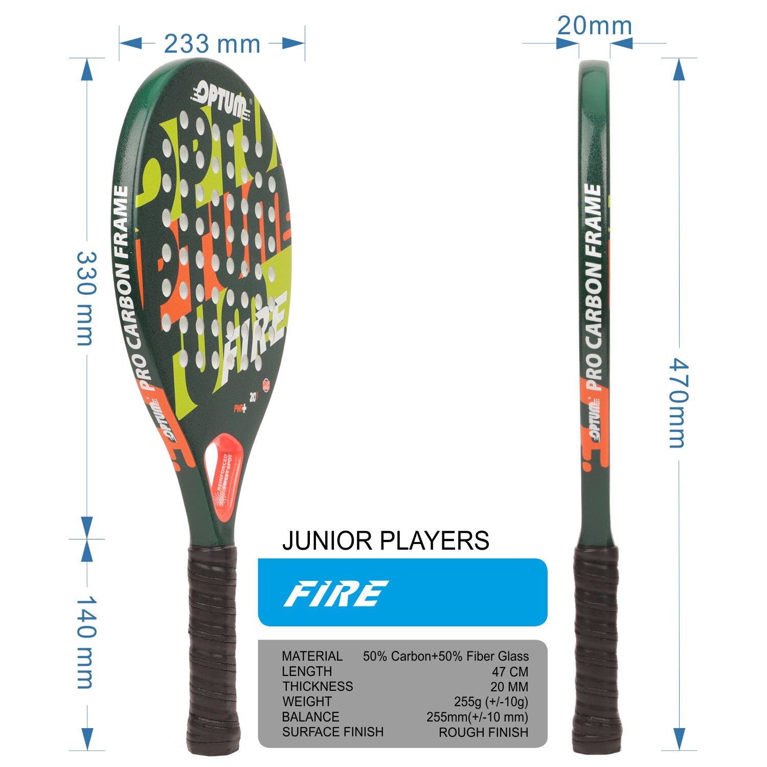 OPTUM Fire Carbon Fiber Junior Beach Tennis Racquet Light Racket For Young