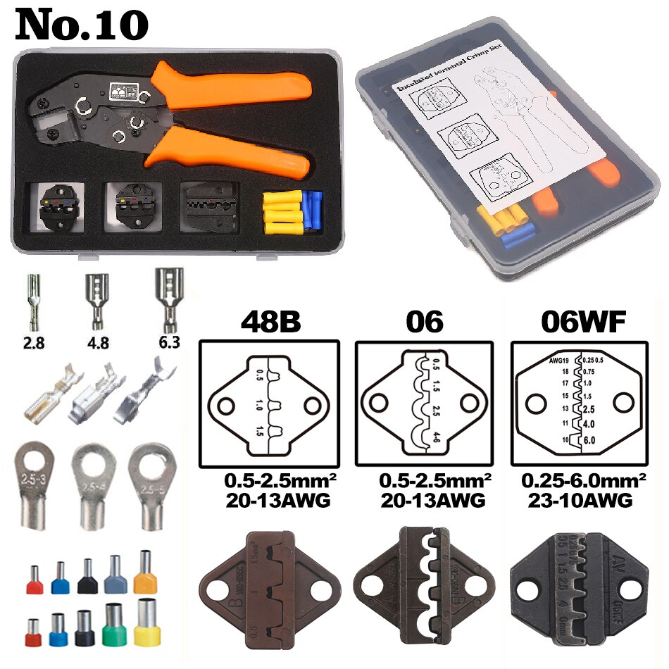 Insulated Terminals Crimper And Interchangeable Dies For Heat Shrinkable Connector Wire Crimping Tools Ratcheting 7Inch SN-02C: SN No.6
