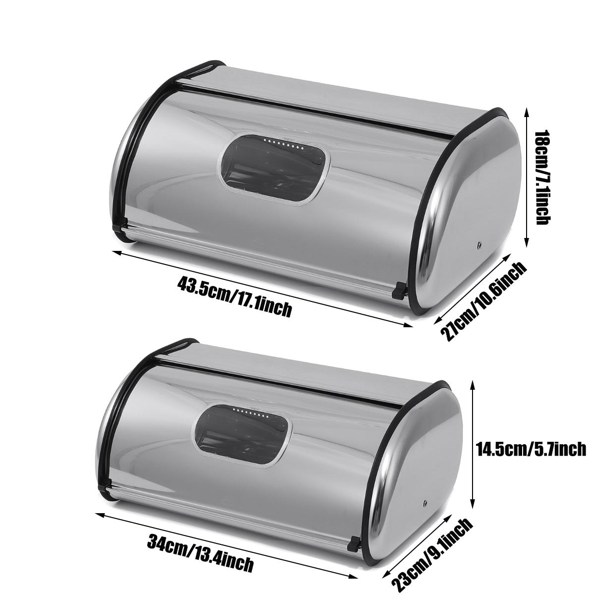 Roll Top Stainless Steel Bread Box Storage Bin Food Storage Container Kitchen Pastry Bread Holder with Visibility Window: L / with window