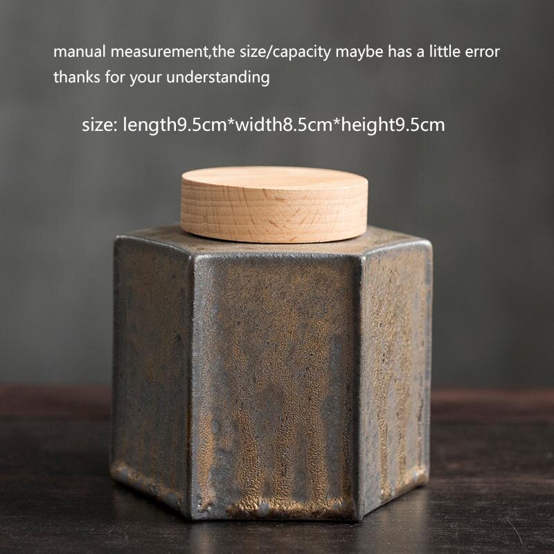 Tea Caddies Tea Storage Jar Ceramic Geometric Seal Caddy with Wood Cover Container Tea Ceremony Teaware Accessories