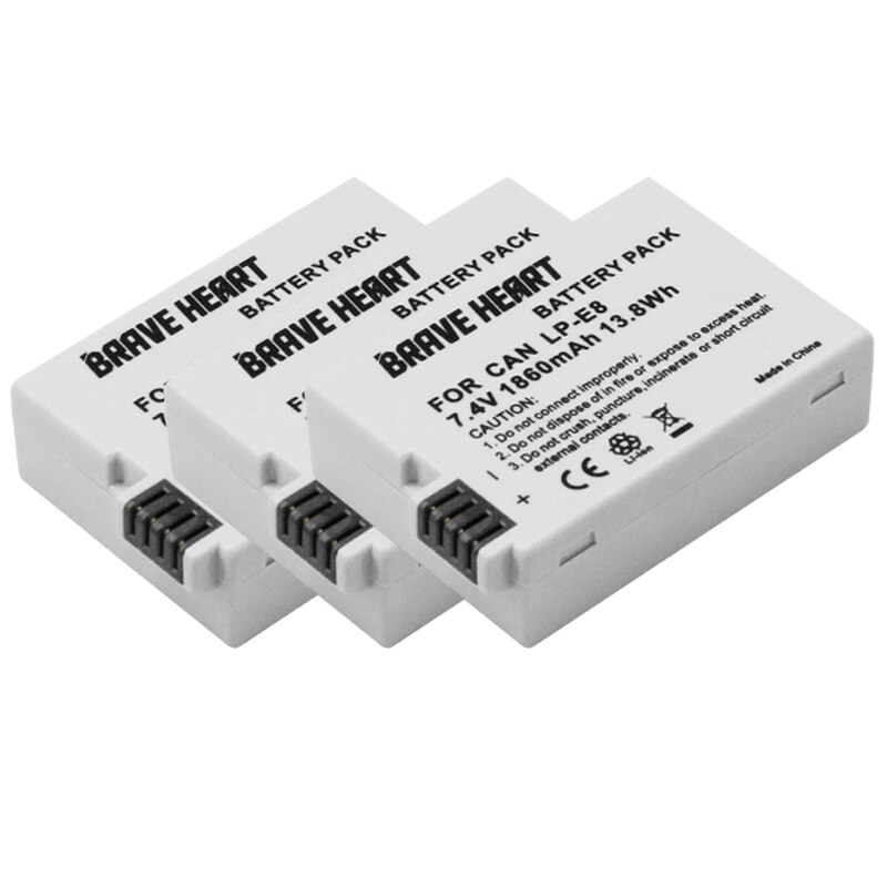 Batería para cámara Canon EOS 550D 600D 650D 700D Kiss X4 X5 X6i X7i Rebel T2i T3i T4i T5i, LP-E8 de 1860mah, 2 piezas: 3battery