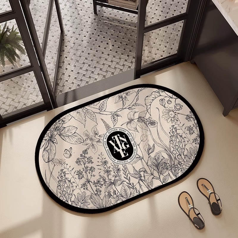VIKAMA Flower Diatom Mud Bathroom Quick-Drying Absorbent Foot Mat, Home Entrance Door Floor Mat, Home Decoration