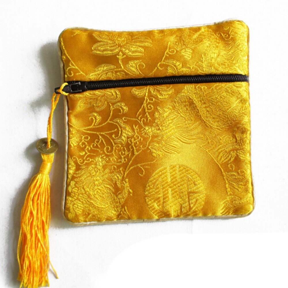 10 stks/partij Mix Kleuren Tassen Kleine Bloem Kwastje Zijde Vierkante Sieraden Zakjes Verpakking zak Chinese Rits Portemonnee