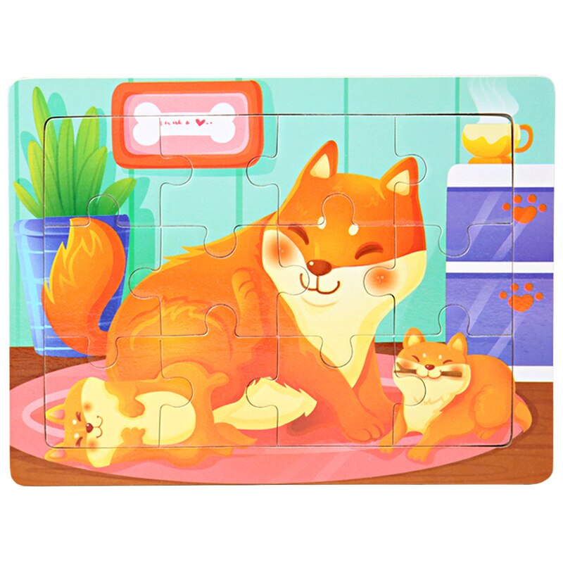 15*11cm 12pcs Wood Puzzle Kids Educational Toys Cartoon Animal/Traffic 3dD Wooden Puzzle Jigsaw Toys For Children: Chocolate