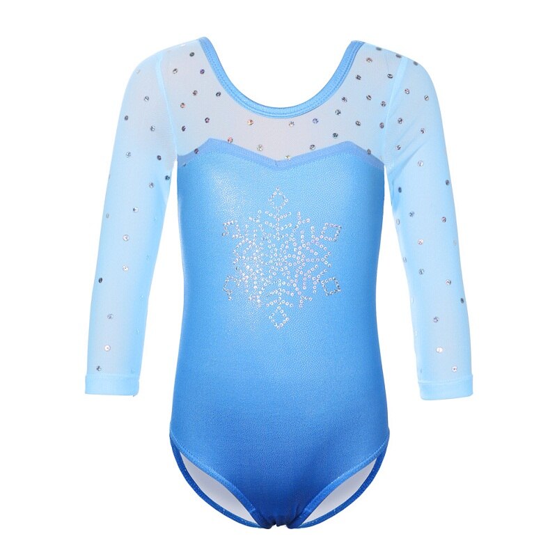 BAOHULU Mädchen Drei Viertel Hülse Ballett trikot Pailletten Schneeflocke Gymnastik Trikot Ballett Trikots für Mädchen Lila Karosserie: B201 Blau / 8A