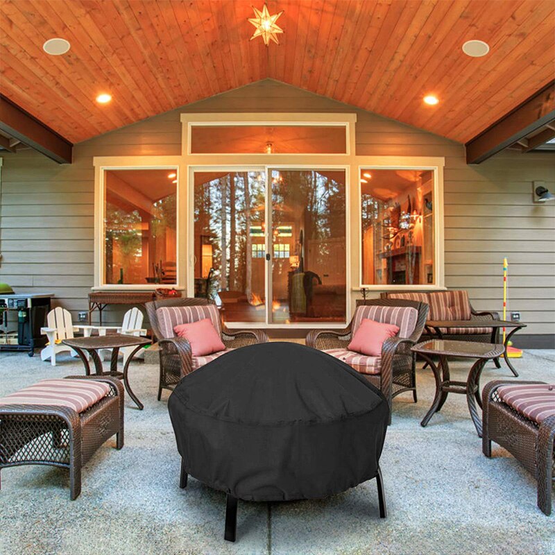 Fire Pit Cover Round 34X16 Inch Waterproof 210D Oxford Cloth Heavy Duty Round Patio Fire Bowl Cover Round Firepit Cover Black