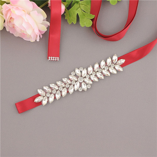 ZMS69 Luxe Bruiloft Riemen Bruids Kralen Riem Strass Sash Trouwjurk Bruid Accessoires Zilveren Diamant Bruidsmeisje Riemen: wine red