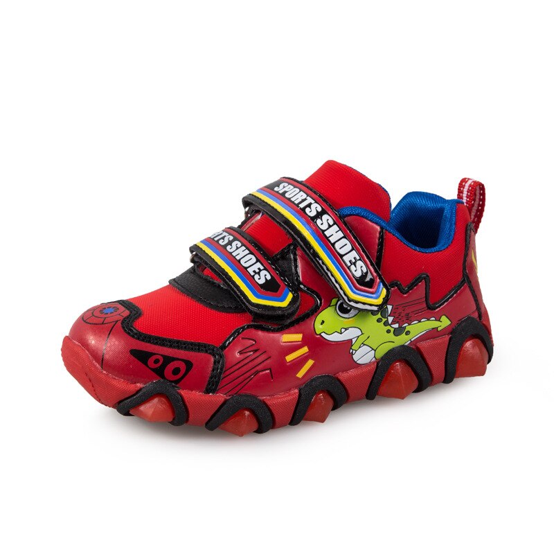 Baskets de Sport à lumières pour enfants | Nouvelles chaussures de Sport style dinosaure, baskets à la pour garçons et filles, taille 26-31: Rouge / 11