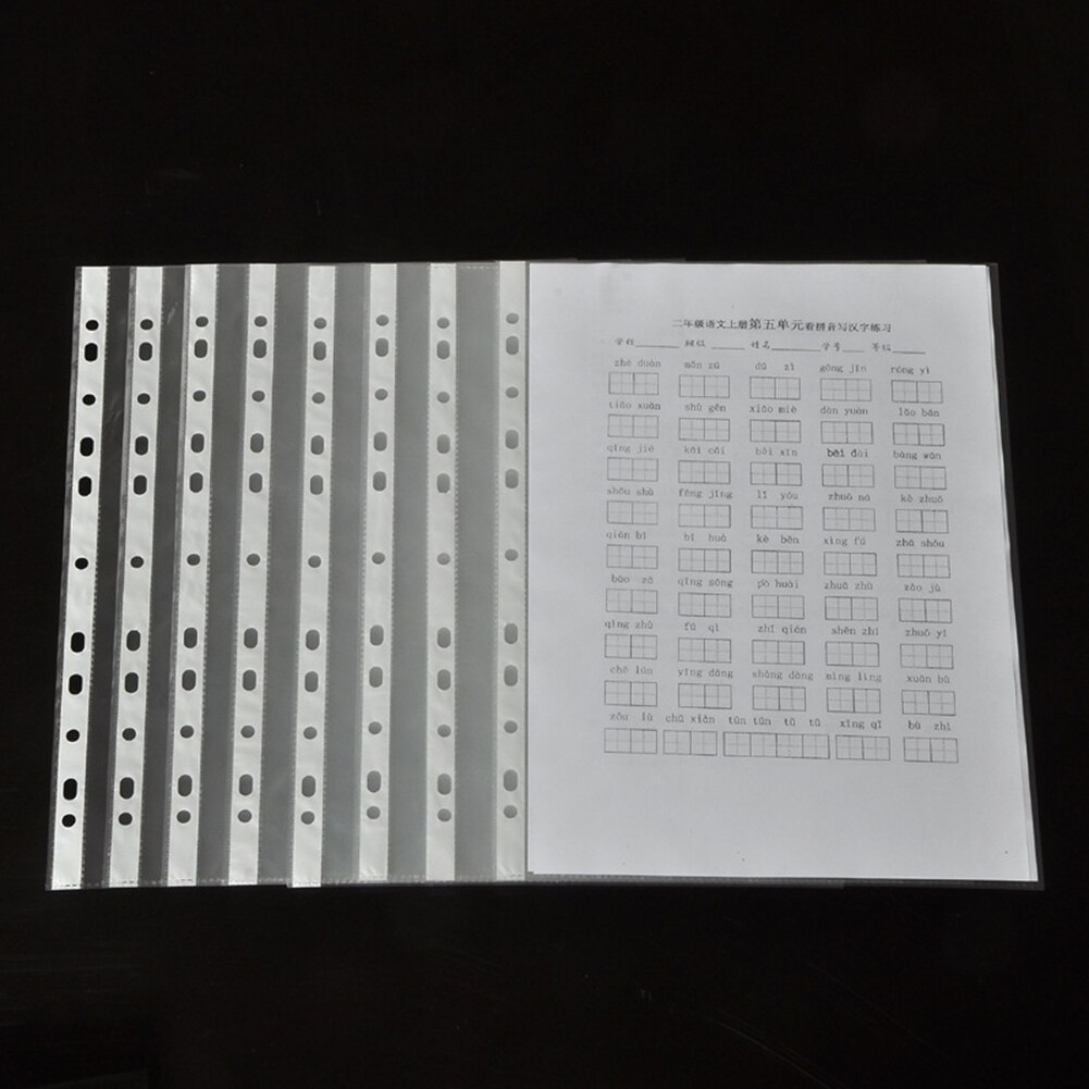 Bolsillos perforados de plástico A4, suministros de oficina, carpetas, archivadores, protectores de documentos de hoja, carpeta transparente, 100 Uds.