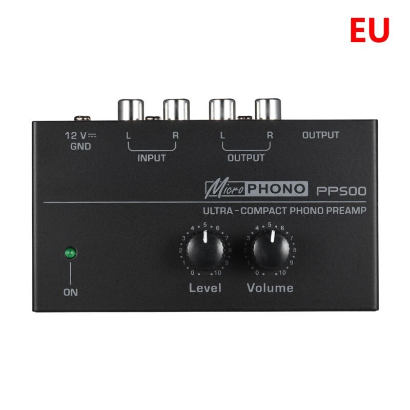 PP500 Phono Preamp Preamplifier with Level Volume Controls RCA Input Output 1/4" TRS Output Interfaces for LP Vinyl Turntable: EU