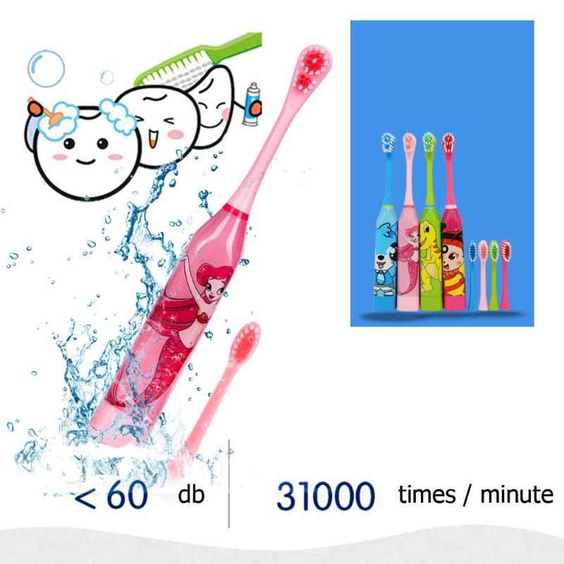 Børns automatiske elektriske tandbørste dobbeltsidet børns vandtæt ultralyds tandbørste med med 2 stk udskiftningshoved