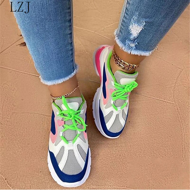 Frauen Sneaker Plattform Vulkanisierte lässig Flache Sport Laufschuhe Plus Größe Damen Komfort Atmungsaktive Schuhe