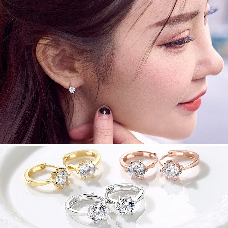 Doppel Messe Klassische Sechs Klaue Ohrringe Für Frauen Klar Zirkonia Rose Weiß Gold Farbe Schmuck Für Mädchen KAE094