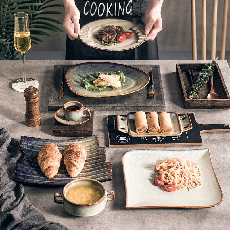 Japanese ceramic sushi dinner plate restaurant supplies kitchen tableware set nordic dessert sald plate trays decorative tea cup