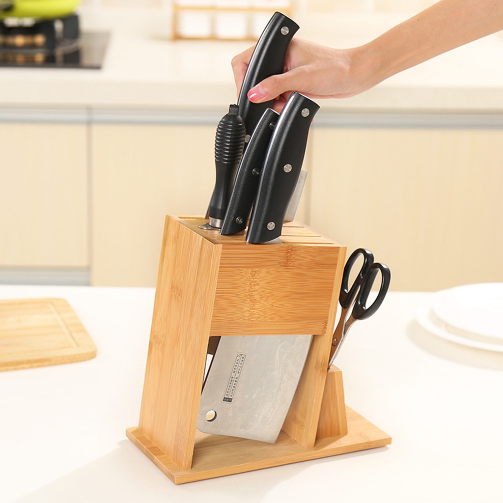 Køkkenkniv værktøjsholder hylde rack opbevaring bambus kniv blok værktøjsramme skære værktøjsstativ til kok kniv sæt opbevarings rack