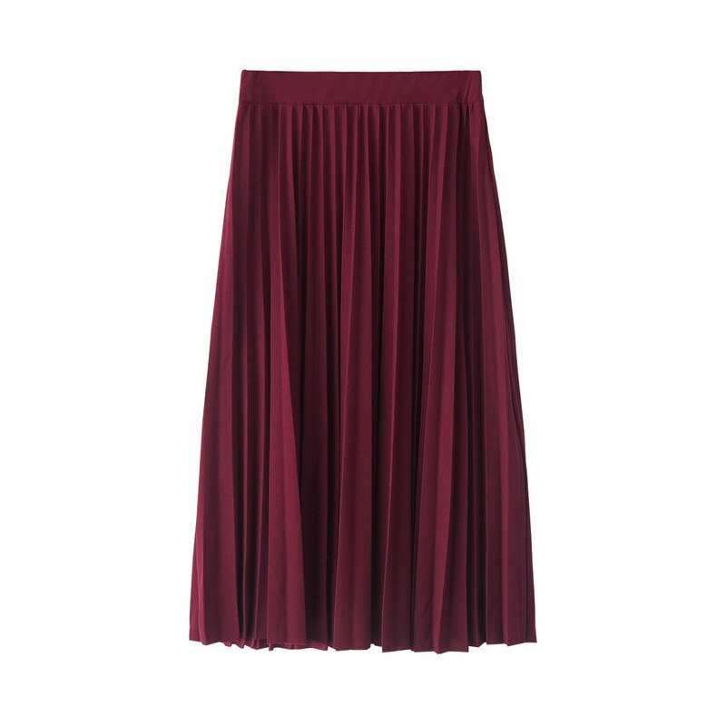 Vår och höst kvinnors hög midja #39 enfärgad halvlång elastisk kjol kampanjer dam svart rosa: Vinröd