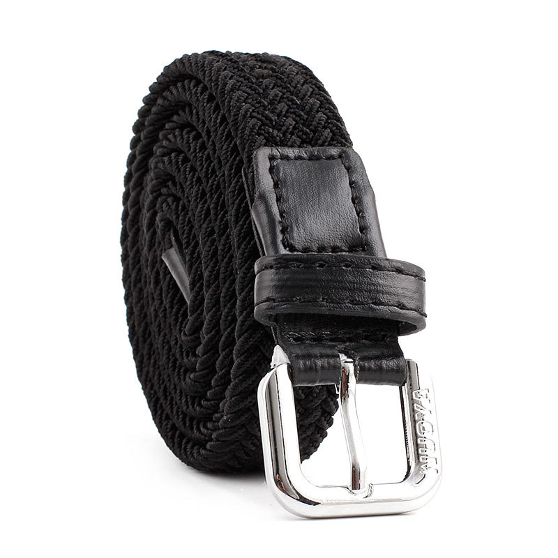 Unisex Casual Woven Belt Child Elastic Belts Men Canvas Elastic Belt Knitted Thin Waist Belts Jeans Alloy Pin Buckle Waistband: black