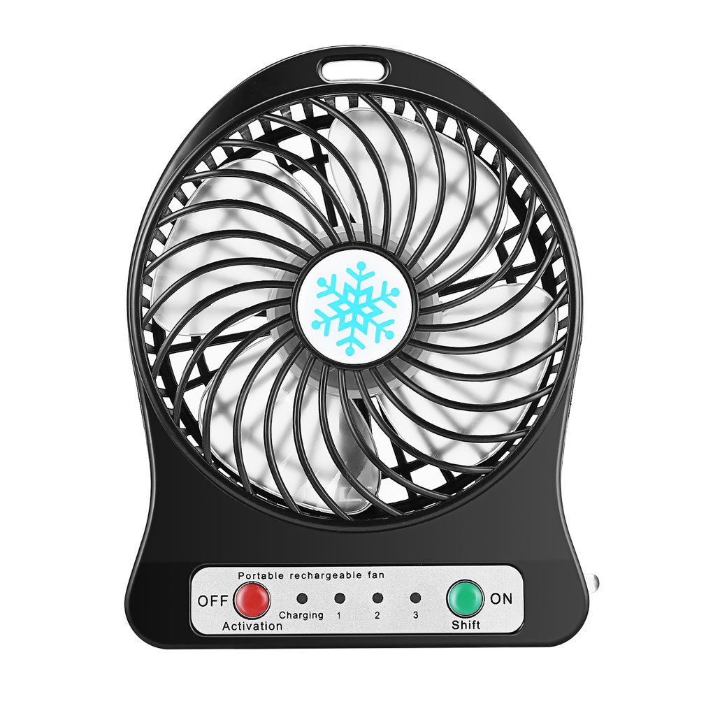 Mini bærbar ventilator usb genopladelig luftkøler 4- tommer 3 tilstande hastigheds-ledet belysningsfunktion desktop fan studerende fan: Sort
