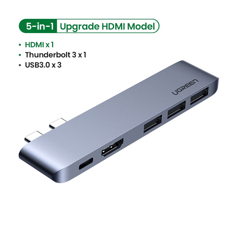 Ugreen usb c hub til macbook pro air usb type c hdmi hub til macbook pro air adapter thunderbolt 3 dock usb  c 3.1 usb hub: 5- i -1 hdmi
