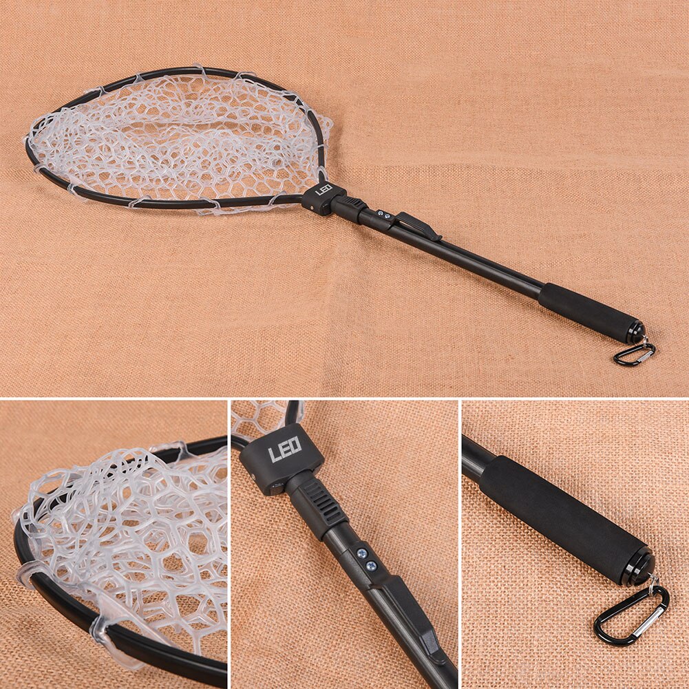 Outdoor Fly Fishing Net Mesh Aluminum Alloy Handle Rubber Landing Net Catch and Release Holder Basket Pesca Combo Kit