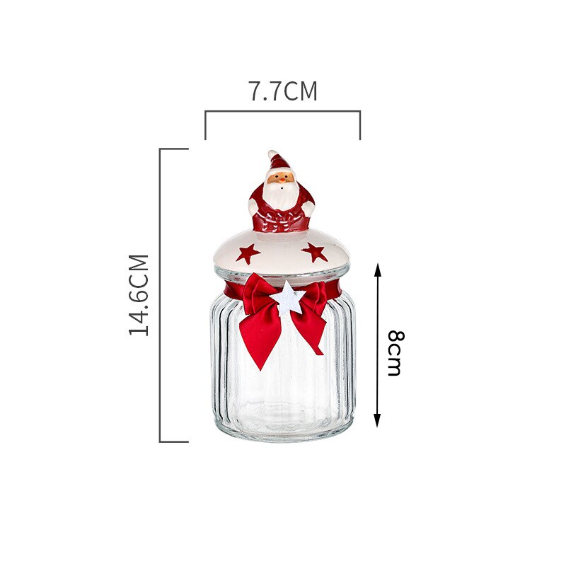 Christmas Glass Storage Jars with Cute Ceramic Lid Airtight Candy Nuts Storage Container Sealed Canisters Pantry Food Organizer: Santa Small