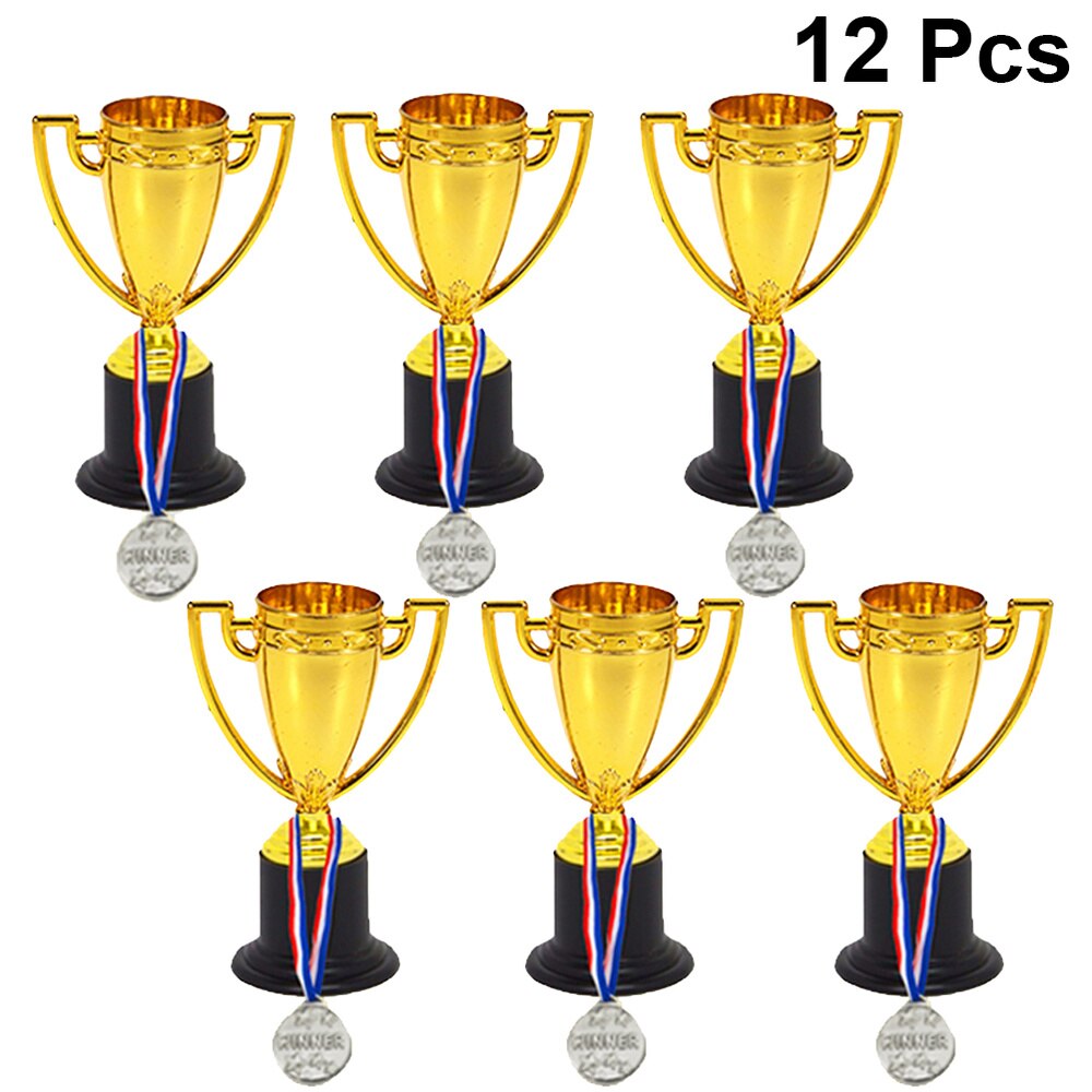 12 Uds. De Mini copas trofeo de oro y premios de medallas pequeñas, premios de , trofeos, juguetes para estudiantes, deporte (6 uds. Trophie