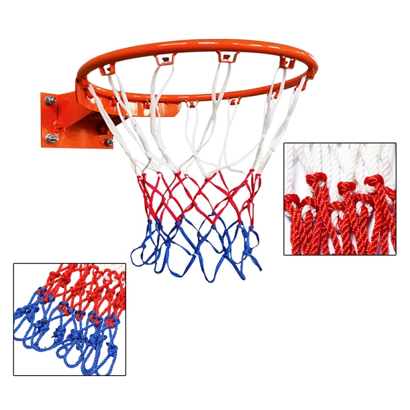 Duurzaam Standard Size Nylon Draad Sport Basketbal Hoop Mesh Net Bord Velg Bal Pum 12 Haken 3 Kleuren