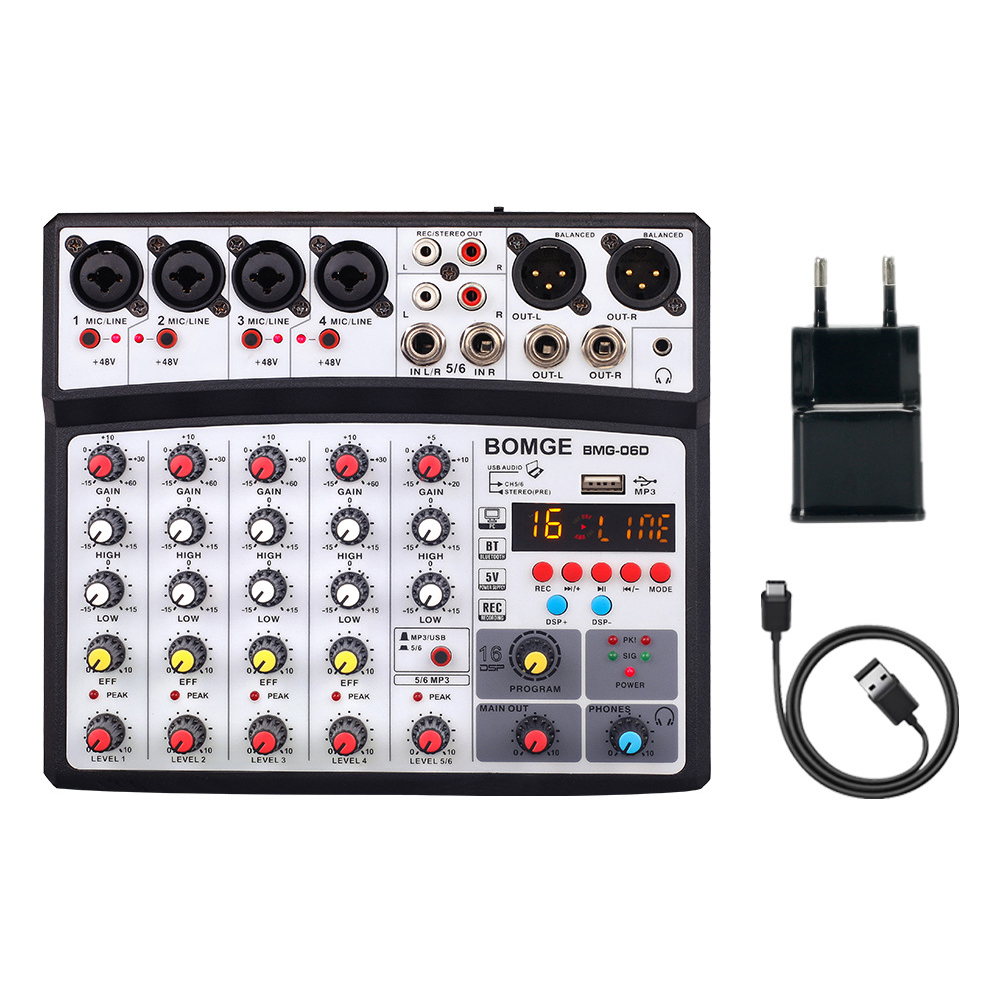 Mixer Audio professionale da Studio a 6 canali Console di missaggio Audio DJ USB amplificatore per Monitor Phantom 48V: Black EU
