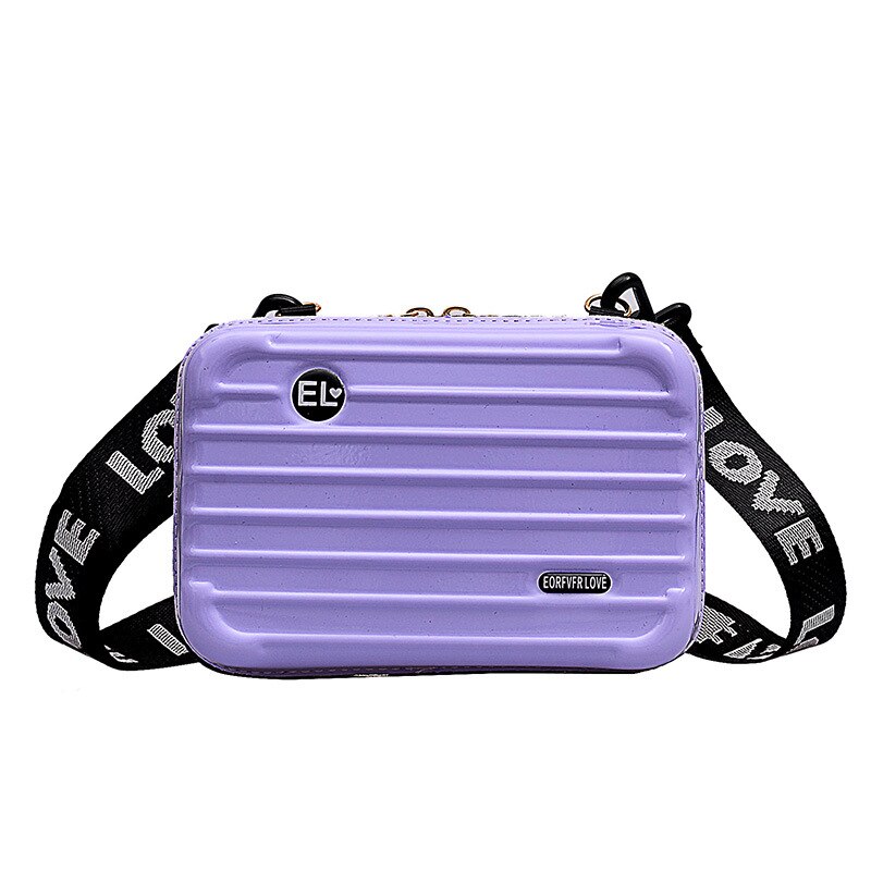 Vrouwen Mini Koffer Vorm Crossbody Bag Schoudertas met Brede Brief Riem FA $3: purple