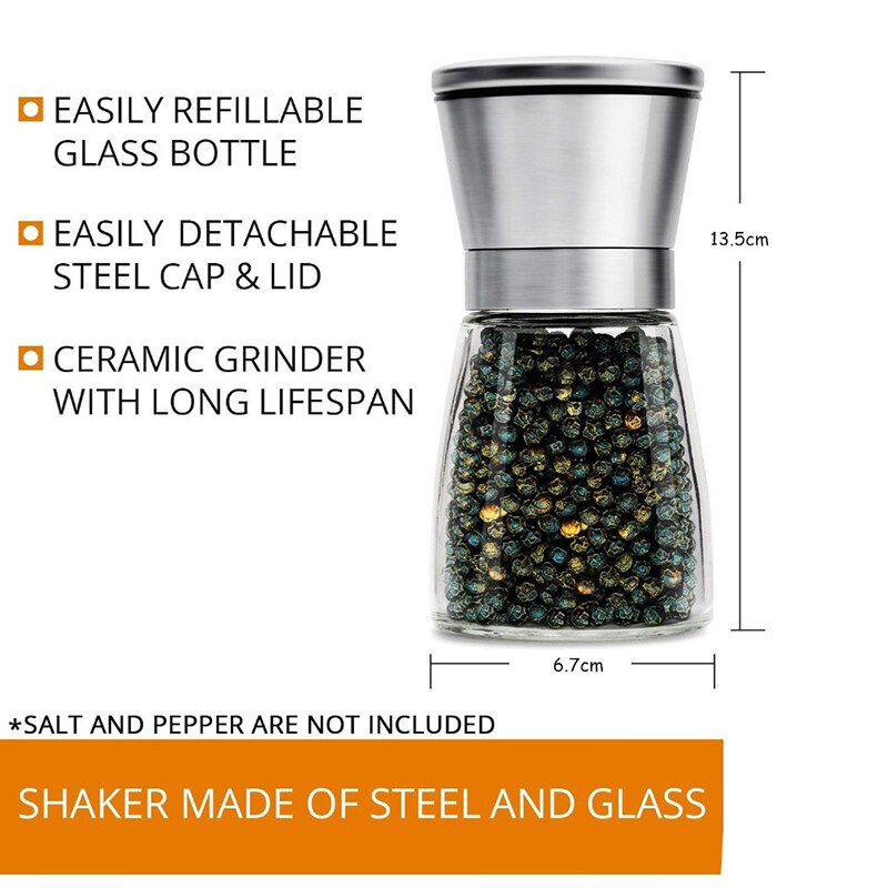 Roestvrij Staal/Glas Handleiding Rotatie Peper Molen Multifunctionele Kruidkruik Zout En Peper Shakers Keuken Kruiden Gereedschap