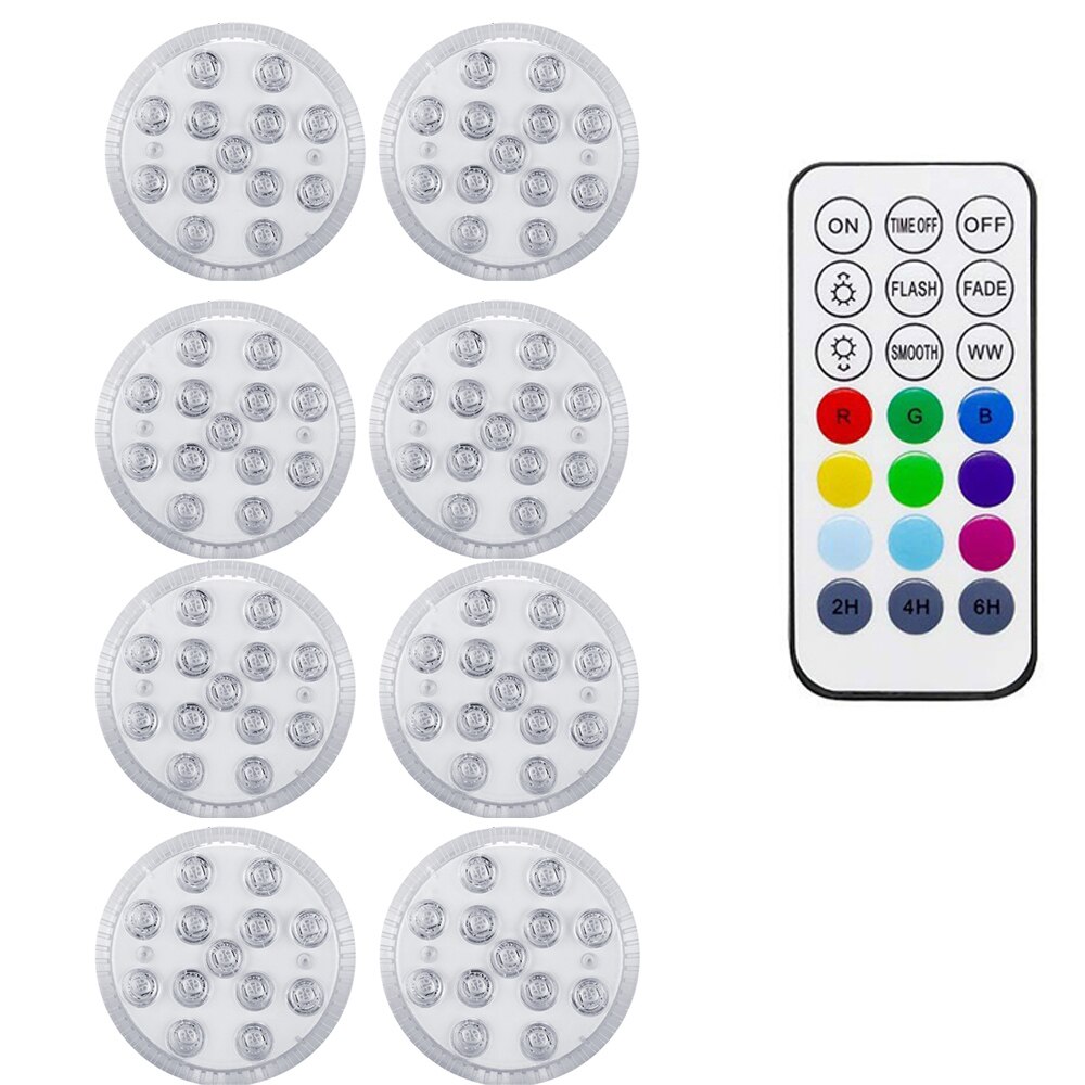13 LED RVB Lumière Submersible Magnétique Ventouses RF Télécommande Sous-Marine Lampe De Nuit En Plein Air Piscine Vase Garden Party: 8 lamp 1 remote