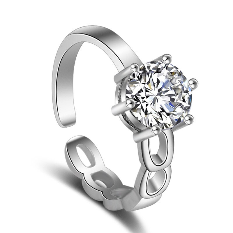 1Pcs Jewelry Ring For Women Silver-color Austrain Crystal Hollow Circle Adjustable Ring Size Engagement Rings