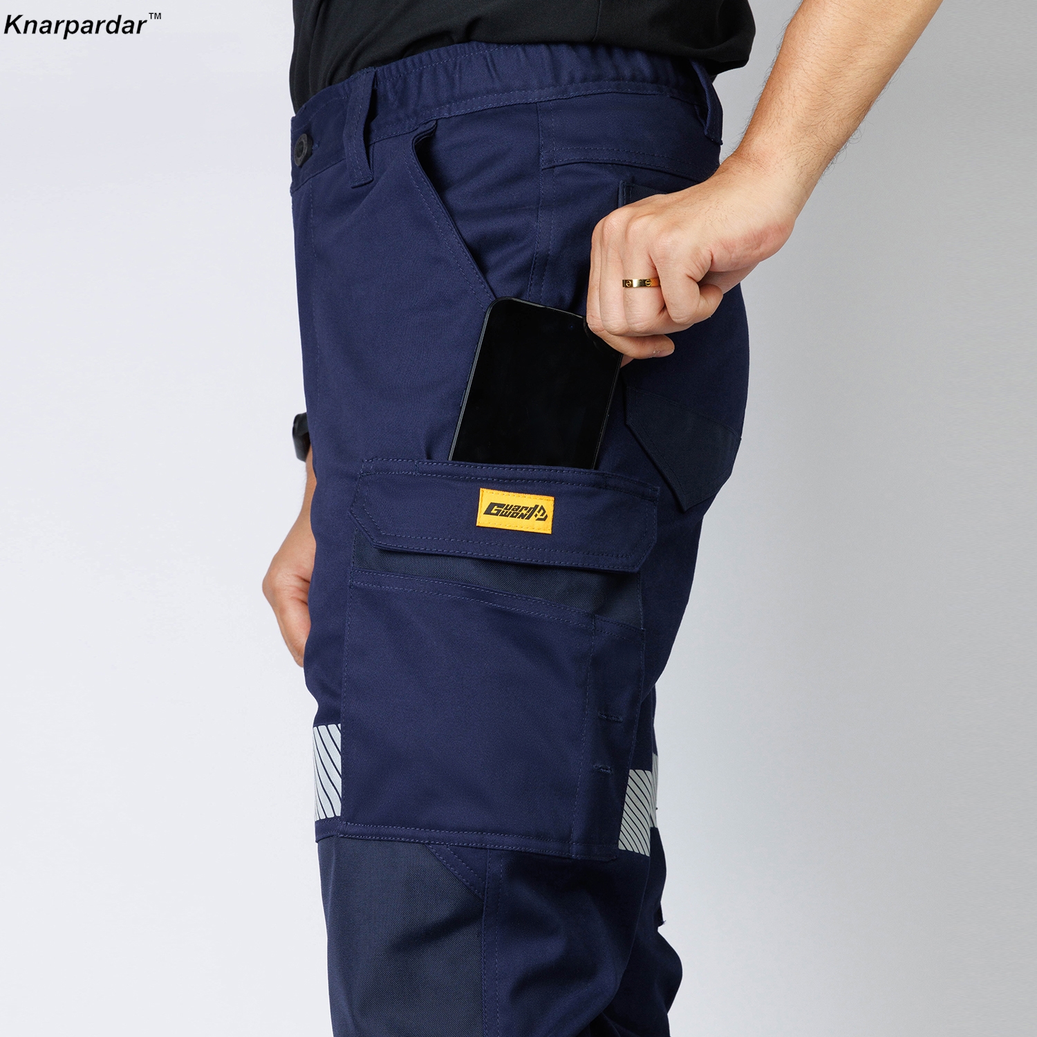 Pantalon de travail bleu marine pour homme, 100% coton, pantalon de travail extensible, vêtements de travail multi-poches avec rayures ZE