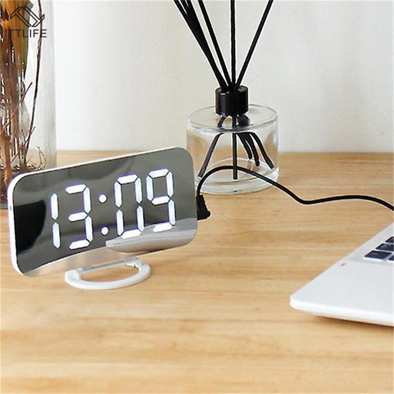 Electric Digital Alarm Clock Mirror LED Display Voice Control Multifunction Snooze Digital Table/Desk Clocks Words USB Charge