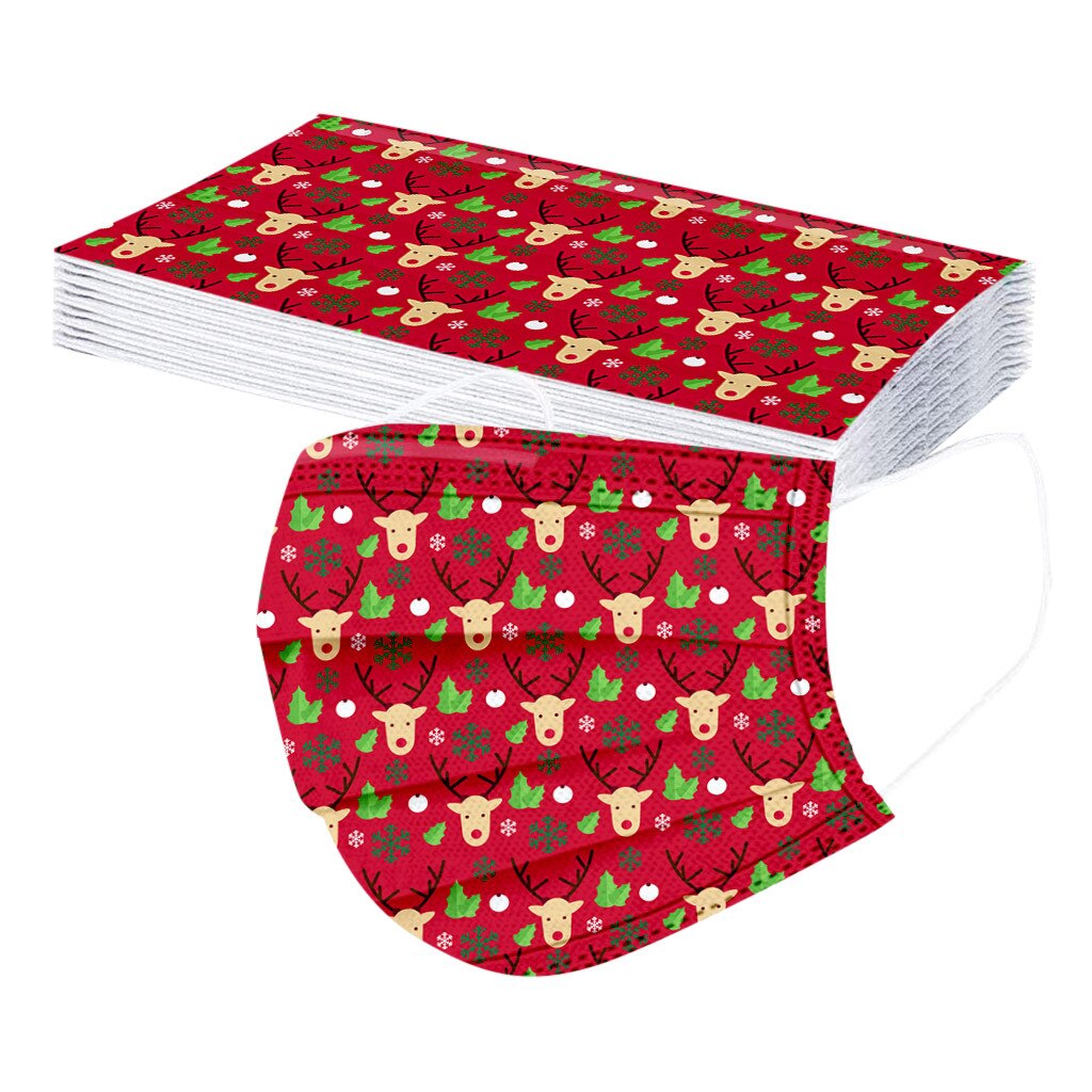 25# 10pc kindermaskers met kerstprint, wegwerpmaskers, stofdicht masker, anti-stofmaskers met oorlussen en oorlussen.: H