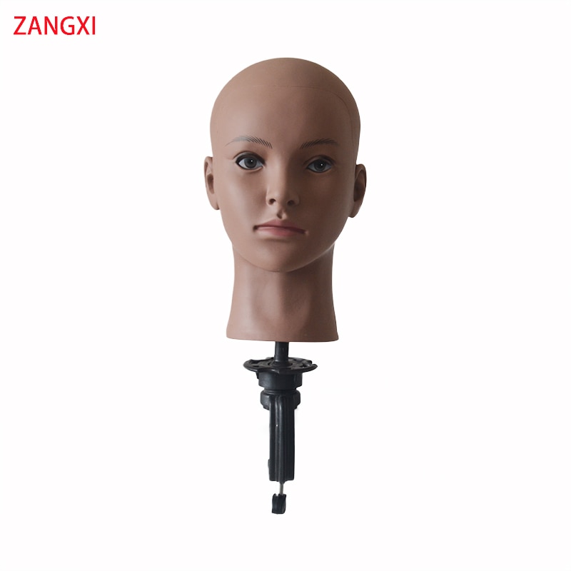Tête de Mannequin chauve Afro pour la fabrication d&#39;extensions de cheveux, affichage du chapeau, cosmétologie, tête d&#39;entraînement avec support gratuit, tête de bloc de perruque