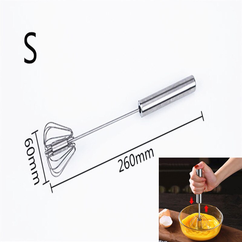 Kitchen Tools Semi-automatic Egg Beater Stainless Steel Egg Whisk Manual Hand Mixer Self Turning Egg Stirrer Kitchen Gadgets: S