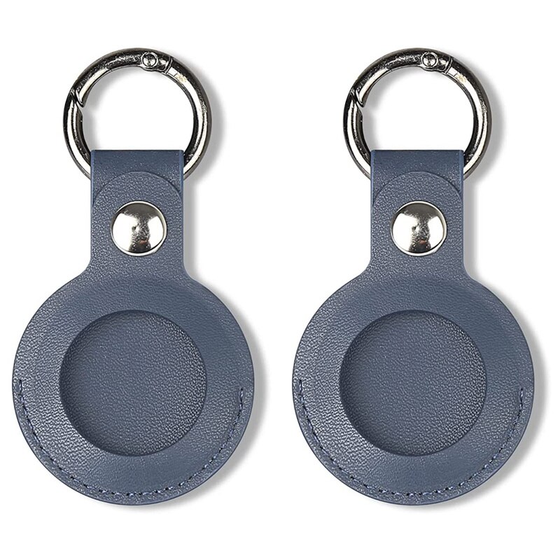 2 -teiliges etui, kompatibel mit apple airtag, schutzhülle aus pu-leder mit schlüsselanhänger und schlüsselring für airtag-zubehör: Blau