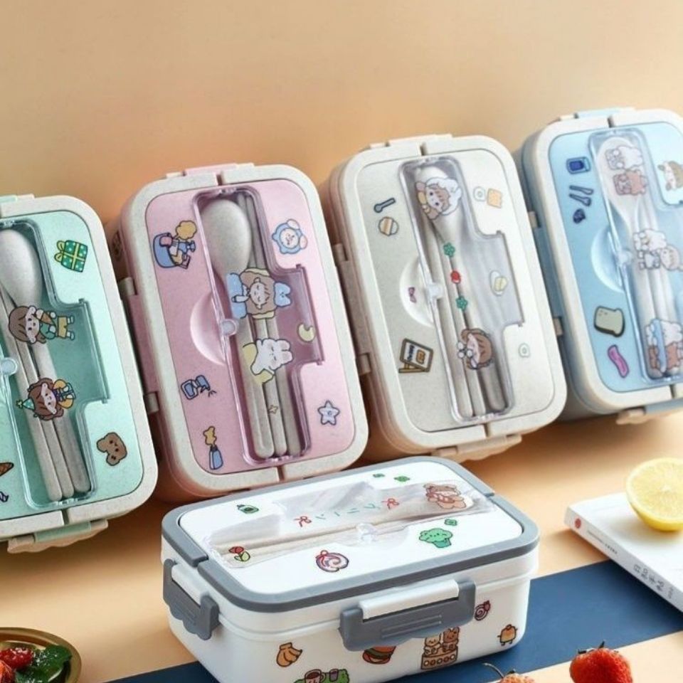 Ins Kawaii Sticker Organizer Lunchbox Container Met Cover Compartiment Opslag Ontbijt Dozen Student Voedsel Box Set