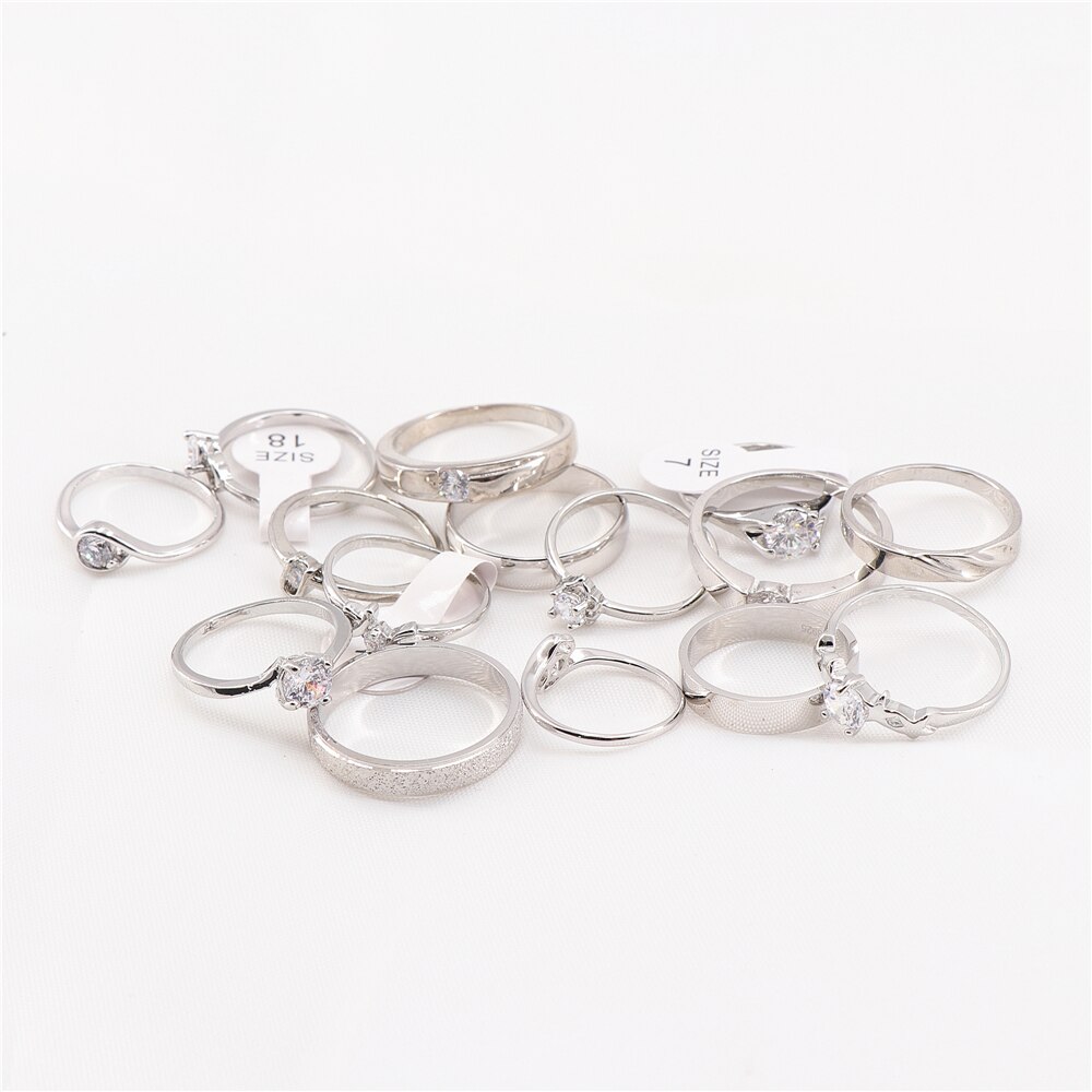 10 Stks/partij Diverse Koper Strass Sieraden Ringen Voor Vrouwen Wedding Engagement Niet Vervagen Antiallergische Size 16Mm Tot 18Mm