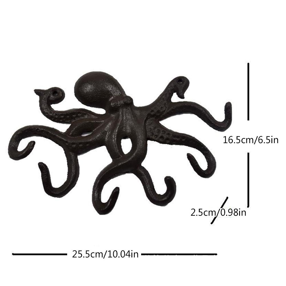 Nordic Simple Wrought Cast Iron Octopus Key Hook Wall Crafts Octopus Antique Decorative Hook With 6 Tentacle Shaped Hooks