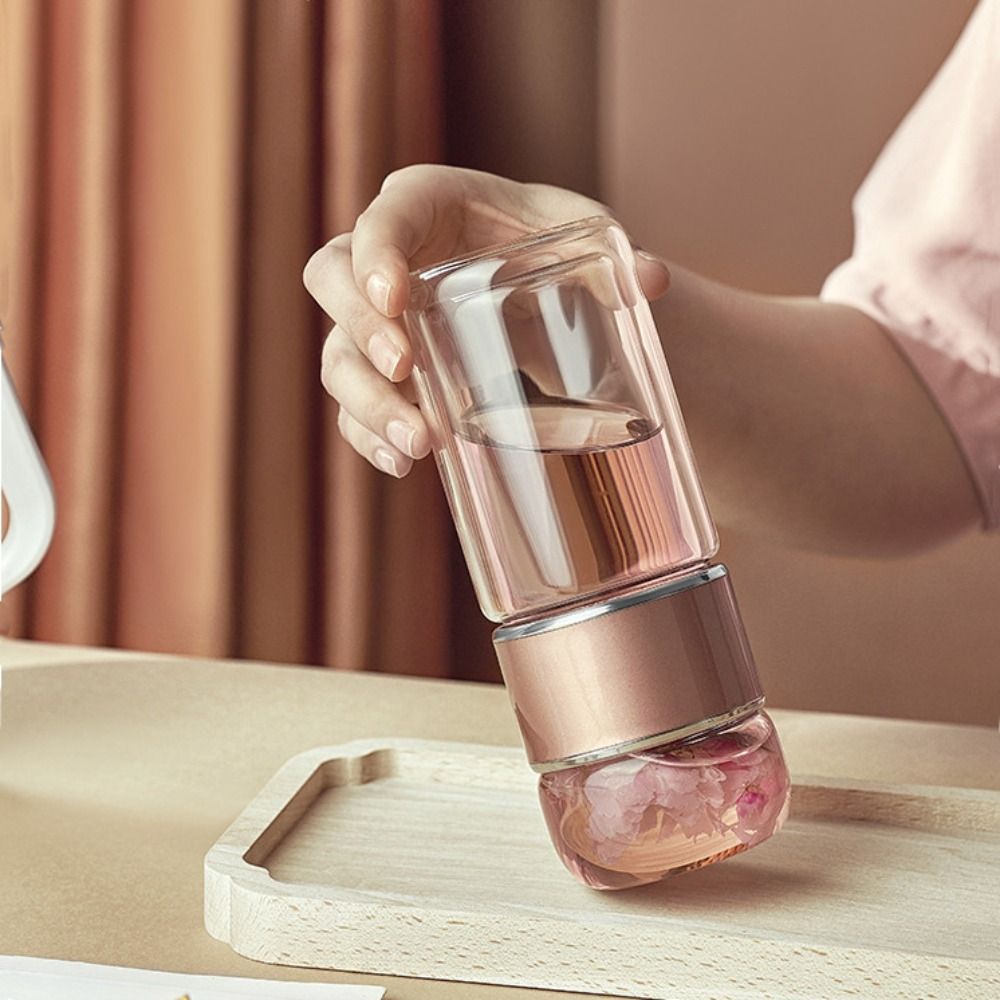 Drinkware 350ml Glass Tea Water Bottle Double Layer with Tea Filter Tea Infuser Bottle Leak Proof Flower Tea Cup Tea Brewing
