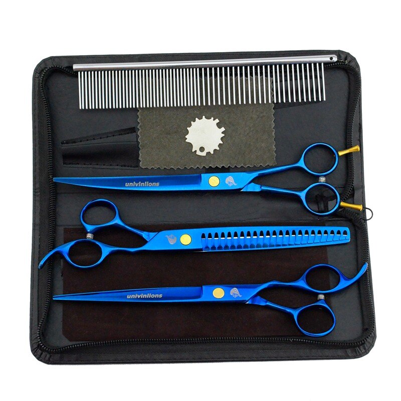 8&quot; titanium dog grooming scissors kits animal groomers curved scissors curved shears pet scissors trimming dog cat hair clippers: Blue