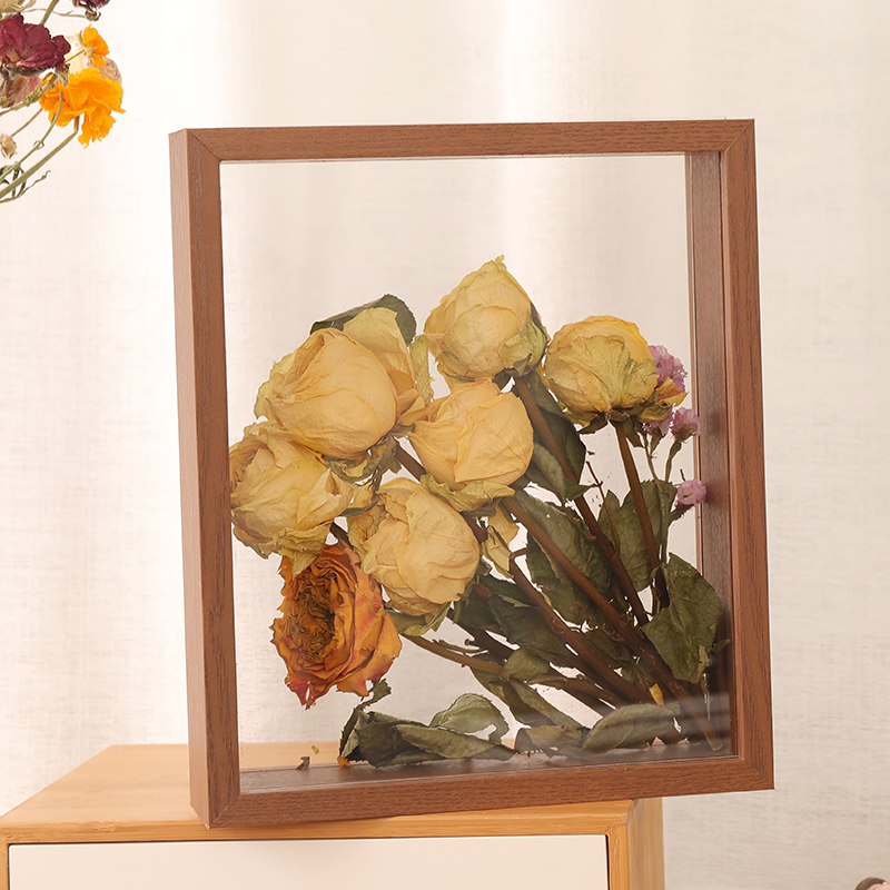 Holz getrocknete Blumen rahmen, schwimmende Holz Schatten Box Rahmen für gepresste Blumen Doppel Acryl Bilderrahmen Desktop DIY: 6 Zoll / YELLOW